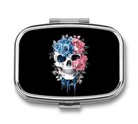 Transgender Trans Flag Skull Roses Travel Pill Organizer Small Square Metal Portable Medicine Case Box for Purse Pocket