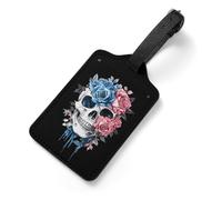 Transgender Trans Flag Skull Roses Trendy Leather Suitcase Tags for Luggage ID Card Name Labels Carry on Travel Baggage
