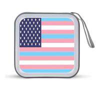 Transgender U.S.A Flag Portable CD Case Holder 40 Capacity Travel DVD Wallet Hard Plastic Zipper Storage for Car Home Travel