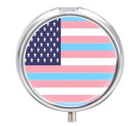 Transgender U.S.A Flag Small Pill Organizer with 3 Compartments Travel Medicine Case Portable Round Vitamin Storage Box