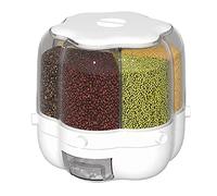 TRANSIMAGINE 6-Grid Round Rice Dispenser 360° Rotating Food Bucket Transparent Rice Storage Container Rotatable Dry Food Fruit Cereal Storage Box Tank for Home Kitchen, White