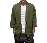 Transition Jacket Men's Classic Japan Kimono Haori Jacket Men's Samurai Ninja Anime T-Shirt Short Kimono Sleepwear Kimono Blouse Japan Tops Men's Japan Happi Haori Jacket Summer, S green, XXL