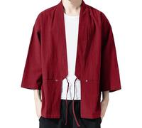 Transition Jacket Men's Classic Japan Kimono Haori Jacket Men's Samurai Ninja Anime T-Shirt Short Kimono Sleepwear Kimono Blouse Japan Tops Men's Japan Happi Haori Jacket Summer, red, XL