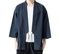 Transition Jacket Men's Classic Japan Kimono Haori Jacket Men's Samurai Ninja Anime T-Shirt Short Kimono Sleepwear Kimono Blouse Japan Tops Men's Japan Happi Haori Jacket Summer, navy, XXL