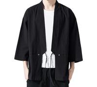 Transition Jacket Men's Classic Japan Kimono Haori Jacket Men's Samurai Ninja Anime T-Shirt Short Kimono Sleepwear Kimono Blouse Japan Tops Men's Japan Happi Haori Jacket Summer, A Black, XL