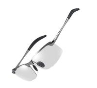 Transition Safety Glasses - Uv400 Polarised Smart Photosensitive Metal Sunglasses | Photochromic Driving Glasses For Men | Day Night Outdoor Fishing Eyewear. Grey Lens Changes Colour.
