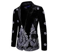 Transition Suit Jackets for Men Warm Sports Men Winter Ethnic Style Velvet Suit Gold Thread Embroidery Performance Fashion Slim Fit Stage Suit Men's Jackets Transition Casual Modern Coats, black, M