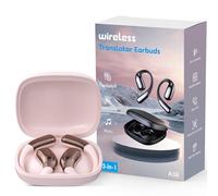 Translation Earbuds Real Time, AI Translator Earbuds, 3-in-1 Earbud Translator 144 Languages & Accents for Android iOS, Translation Earphones for Travel Business Learning (A38 Pink)