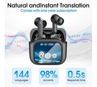 Translator Earbuds - Wireless AI Earbuds Translators 140 Languages - LED Display Noise Cancelling Real-Time Earphone for Travel Workplace Laptop