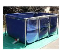 Translucent Canvas Fish Pond Pool - Above Ground Tarpaulin Aquarium for Kids, Easy Install Stainless Steel Bracket, Blue & Clear, 100x60x30cm Swimming Water Tank