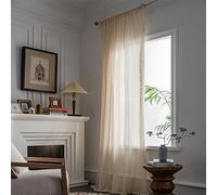 Translucent Linen Curtains for Living Room Modern Sheer Voile Drapes Semi-Transparent Natural Window Treatments for Bedroom and Living Room Popcorn Effect 150x240cm