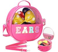 Translucent Mouse Ears Travel Case, Chenille Letter Headband Ears Holder Waterproof Hair Accessories Organizer Storage for Women Adults Gift Large Thicken Makeup Snack Bag for Park Travel (Rose Red)