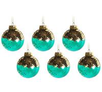 Translucent Teal Green Blue With Gold Glitter Christmas Tree Baubles (Set of 6)