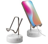 TransMarble Marble Phone Stand with Metal Holder, Charging Available While Using, Swipe Up to Unlock, Made of Natural Marble as Business Card Holder for Office Desk (Starry White + Black)