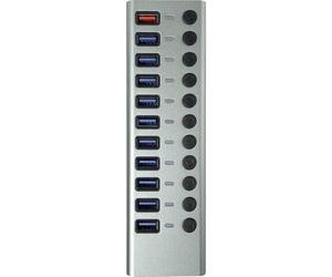 Transmedia CH 12 L USB HUB 3.0 11 Ports with Switch and LED Display Includes 12 V / 4 A Power Supply 10 x Data Transfer and 1 x Fast Charging Function Suitable for Laptop and PC