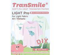 TRANSMILE PU-Heat Transfer Paper for T Shirts Printable Heat Transfer Vinyl for Light Fabrics Iron on Transfers for Inkjet Printer A4 10 Sheets, Light and Breathable(TS-H-L2.0-10)