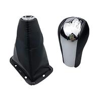 Transmission Shift Knob, XEBRAD Gear Knob Chrome Gear Shift Knob Leather Gaiter Cover Case Collar, Replacement for Toyota, for AVENSIS T25 MK2 II 2003-2009 Car Styling Accessories(Black 6 Speed)(