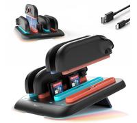 TRANSNOVO Charging Dock for Nintendo Switch 2, 4-Slot Magnetic Controller Charger with 4 Game Card Storage, LED Indicators, 9 RGB Ambient Modes, Built-in Stand for Charging 1-4 Joy-Cons Simultaneously