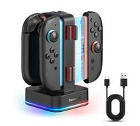 TRANSNOVO Charging Dock for Nintendo Switch 2, 4-Slot Magnetic Controller Charger with LED Indicator, 9 RGB Modes Gaming Lights, 8 Game Card Storage Slots & Simultaneous Charging for 1-4 Joy-Cons