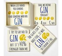Transomnia 2 x Gin Coasters Set Of Four Funny Ceramic Coasters in box