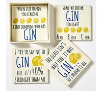 Transomnia Gin Coasters - Set Of Four Funny Ceramic Coasters in box
