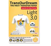 TransOurDream A4x20 Sheets Light 3.0 T-Shirt Transfer Paper(TOD-03-20) | Iron On Transfers for Inkjet & Laser Printer Printable HTV Heat Transfer Vinyl for White & Light Fabrics