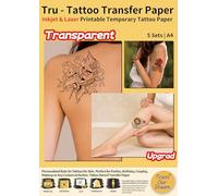 TransOurDream Tru-Temporary Tattoo Stickers Clear A4 5 Sets (A+B) Inkjet/Laser Printer Matte Printable Temporary Tattoo Paper Transparent Water Slide Paper Temp Tattoos (08pro-5)