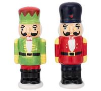 Transpac Decorative Figurine Nutcracker Soldiers Salt and Pepper Shaker Set - Ceramic, 2 Pieces, Green, Red, Black, White - 1.75 inches L. x 1.5 inches W. x 6.5 inches H.
