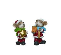 Transpac TC02086 Cheerful Christmas Mouse Red and White 2 x 4 Resin Decorative Holiday Figurine, Set of 2 Assorted