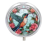 Transparent 3-Compartment Medicine Pill Case, Portable Round Pill Box for Pocket or Purse, Decorative Metal Medicine Vitamin Organizer. (Birds and Flowers)