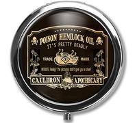 Transparent 3-Compartment Medicine Pill Case, Portable Round Pill Box for Pocket or Purse, Decorative Metal Medicine Vitamin Organizer. (It's Pretty Deadly)