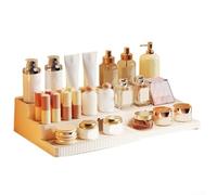 Transparent 3 Step Makeup Organizer Trays with Front Lip - Clear Acrylic Cosmetic Storage Box for Dressing Table - Tiered Skincare Display Case - Office Desk Accessories - 9.3x10.25x4 Inches(white)