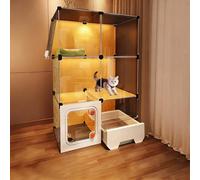 Transparent 3Tier Indoor Cat Cage with PullOut Litter BoxSpacious Pet Enclosure for Cats & Rabbits Easy Assembly (71x46x106CM)