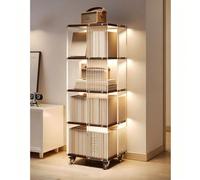 Transparent Acrylic and Bamboo 360° Boohelf 3/4/5/6 Tier Tower Display Rack Multi-Purpose Floor Bookcase for Home and Office Sto
