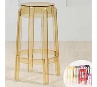 Transparent Acrylic Bar Stool with Footrest Stackable 65/75 cm Height Round Design Yellow Color Ideal for Home and Bistro Use