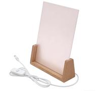 Transparent Acrylic Blank Panel With Wooden LED Light Base, USB Cable Switch Adjustable Color Night Message Information For Bedroom Desk(Wood,153 * 200mm)