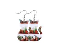 Transparent Acrylic Cute Cat Earrings Cartoon Flower Leaf Bookshelf Printed Drop Dangle Earring for Women Jewelry, Acrylic, wood
