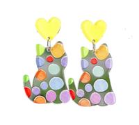 Transparent Acrylic Cute Cat Earrings Cartoon Flower Leaf Bookshelf Printed Drop Dangle Earring for Women Jewelry, Acrylic, wood