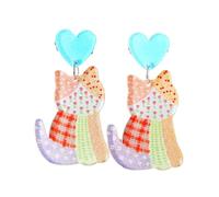 Transparent Acrylic Cute Cat Earrings Cartoon Flower Leaf Bookshelf Printed Drop Dangle Earring for Women Jewelry, Acrylic, wood