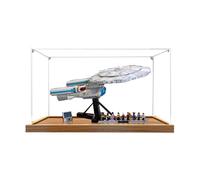 Transparent Acrylic Display Case for Lego 10356 Star Trek: Starship , Clear Box, Storage Box, Dustproof Box (Model not Included) (Wood-Colored Base)