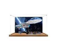 Transparent Acrylic Display Case for Lego 10356 Star Trek: Starship , Clear Box, Storage Box, Dustproof Box (Model not Included) (Wood-Colored Base + Background Image)