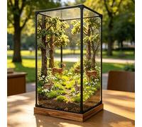Transparent Acrylic Display Case with Wooden Base & Metal Frame, Tall Transparent Dust Cover Storage Bins, Plastic Collectibles Show Box(35x35x60cm(14x14x24in))