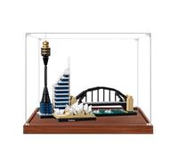 Transparent acrylic Display Gase for Le-go 21032 Architecture Model, Transparent box, storage box, Display box, Compatible with 21032 model (Display Case Only) (Wood-grain base-3mm)