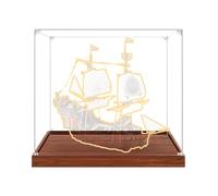 Transparent acrylic Display Gase for Le-go 31109 Pirate Ship Model, Transparent box, storage box, Display box, Compatible with 31109 model (Display Case Only) (Wood-grain base-3mm)