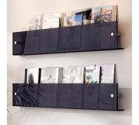 Transparent Acrylic Floating Bookshelf Wall Mounted Magazine Rack for Home Office Brochure Holder Available in 40 60 80 100 120 CM Smoke Gray 1 3 Packs ,2 Pack-L 100cm/39.4in