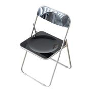 Transparent Acrylic Folding Chair, Chrome Frame, Modern Office Negotiation Seating, Indoor Outdoor Use, Stylish Gray Design - Lightweight & Durable