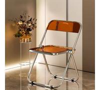 Transparent Acrylic Folding Chair Modern Makeup Vanity Stool Invisible Glass Dining Chair with Chrome Frame for Wedding Kitchen & Dining Brown