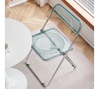 Transparent Acrylic Folding Chair Modern Makeup Vanity Stool Invisible Glass Dining Chair with Chrome Frame for Kitchen Wedding & Home Decor Green