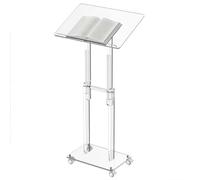 Transparent Acrylic Lectern with 180° Adjustable Platform Non-Yellowing Acrylic Lectern with Wheels for Easy Mobility, Suitable for Presentations in Meeting Rooms