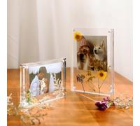 Transparent Acrylic Photo Frame Display Stand, 3+3 mm Thick Clear Desk Mount for 5.5x8.2-10x15 cm Photos, Compatible with Portrait & Landscape Orientation